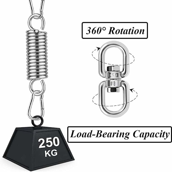 Hängkit för hängmatta, fjäderkrok för hängmatta, hängstolar i rostfritt stål med karbinhakar, maxbelastning upp till 250 kg för inomhus, hängmatta, hängstolar