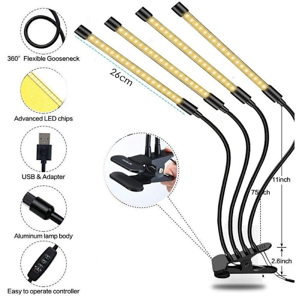 Smart WiFi LED Växtlampa, Dimbar Fullspektrum Växtlampa med Timer och App (4 Rör)