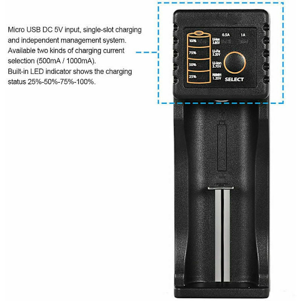 Batteriladdare för 1.2V/3.7V/3.2V/3.85V Aa/Aaa 18650/18350/10440/14500/16340 Nimh Litium Uppladdningsbara Batterier