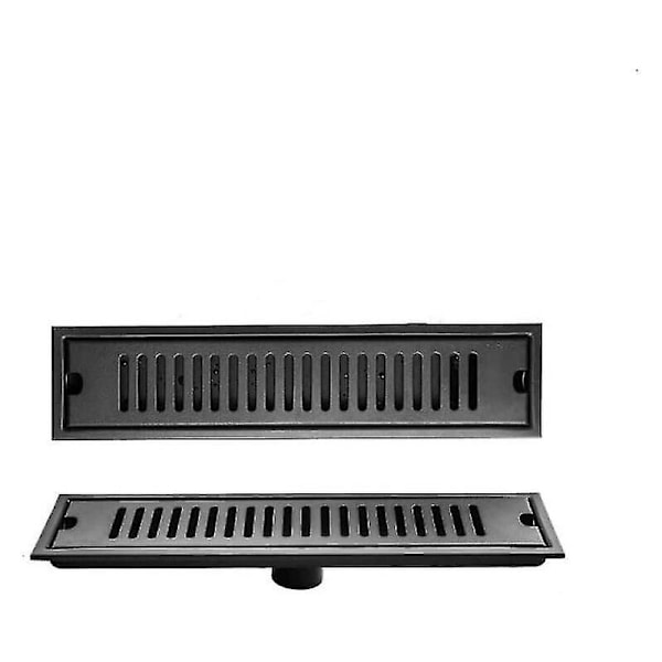 Rektangulär golvbrunn i rostfritt stål 304, svart bakningsfärg, badrum, avlopp, duschrum, golv, längd 20-50 cm, sida 40x10 cm