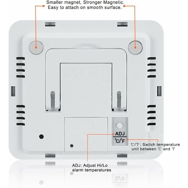 Digital Frys-/Kyltermometer med Magnet och Stativ Digital Frystermometer med LED-Larm Indikator Max/Min Minne Frystermometer