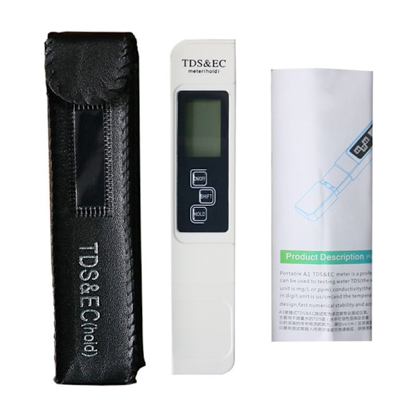 Vattenkvalitetstestare, Digital TDS-mätare, EC-mätare och Temperaturmätare 3 i 1, 0-9990 ppm, Perfekt Vattentestmätare för Hydroponics, RO-system, Simbassänger