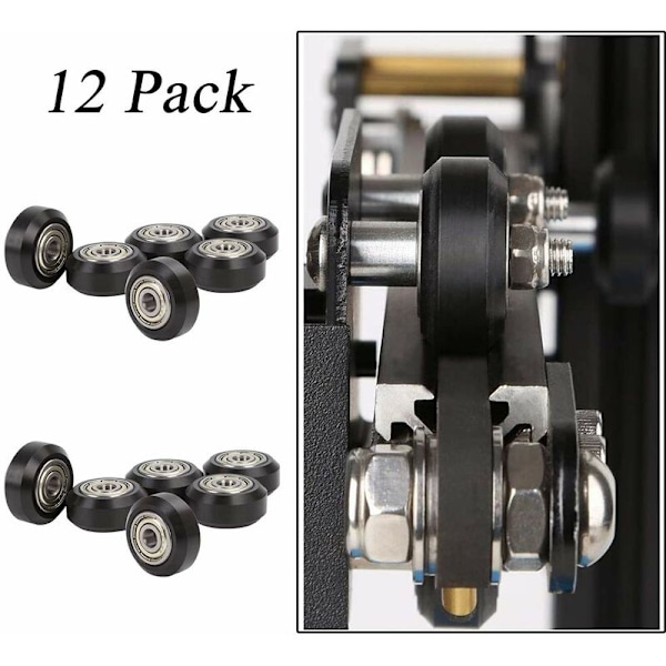 12 st 3D-skrivarmodell remskivor V-spår POM-remskiva plastmodell kullager V-lager passiv remskiva 3D-skrivarrulle, CR-10, CR-10S