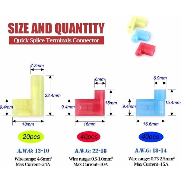 120 st 90 Grader Nylon Helisolerade Flaggterminaler, Snabbkoppling Honterminal, F-Typ Push Elektrisk Koppling 12-10 AWG/ 22-14 AWG (Röd 5