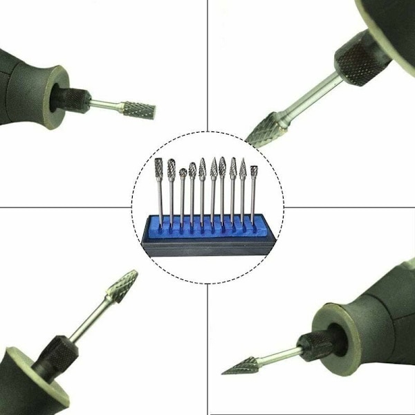 Tillbehör till slipmaskin 10 st Wolframkarbid-roterande fräsar, Metallfräsfräs för Dremel-roterande verktyg, slipmaskin och träbearbetning, gravyr
