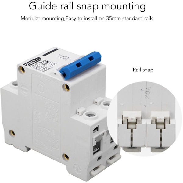 DC Miniatyrkretsbrytare 2P Typ B DIN-skena Montering Flera Funktioner Mini Säkerhetskretsbrytare för Solcells-PV-system DC500V 20A