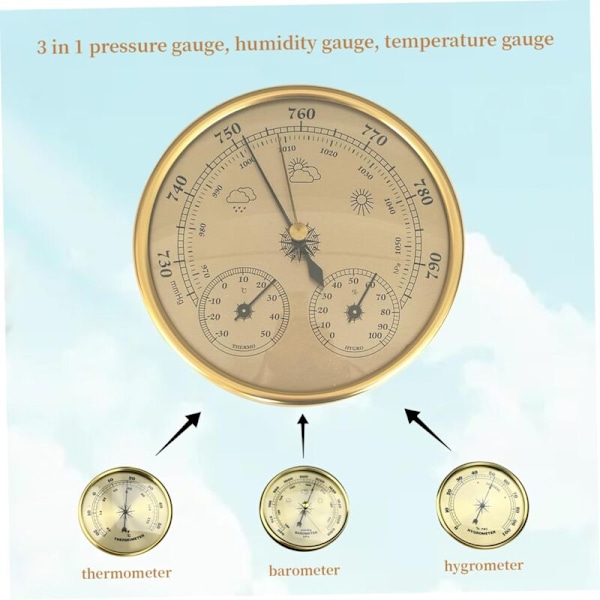 Barometer, Väderstation med Barometer och Hygrometer, Termometer, 3 i 1 Analog Väggväderstation, för inomhus och utomhus, Mot Integrerad