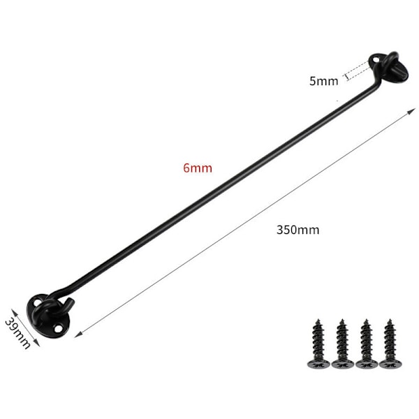 2 stycken Kabinhakar, Dörrlås, Svart Rostfritt Stål Dörrhakar, Med Monteringsskruvar, För Fönster, Låvedörr, Skjul, Garagedörr, Svart (35cm)