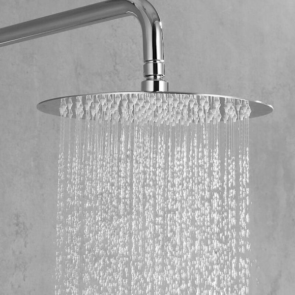 Duschhuvud i rostfritt stål - Vattenbesparande dusch, 30CM rund duschhuvud, universellt regnduschhuvud 1/2 tum gänga, 360° roterbar, 30° lutbar