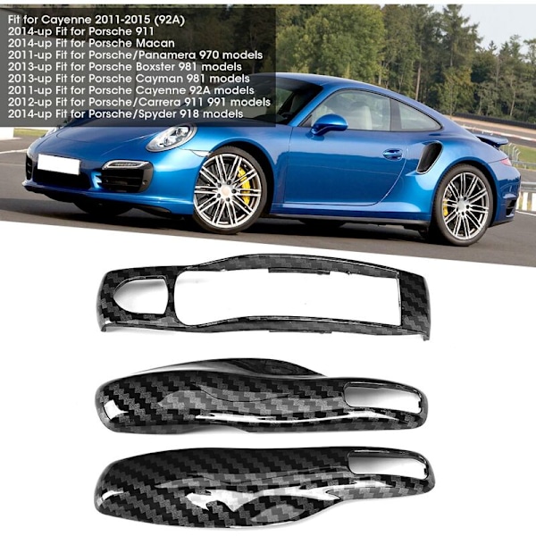 3-pack kolfiber-stil bilnyckeltrimöverdrag passar Porsche Cayman/Macan/Boxster