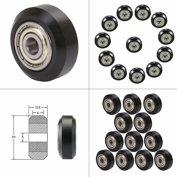 12 st 3D-skrivarmodell remskivor V-spår POM-remskiva plastmodell kullager V-lager passiv remskiva 3D-skrivarrulle, CR-10, CR-10S