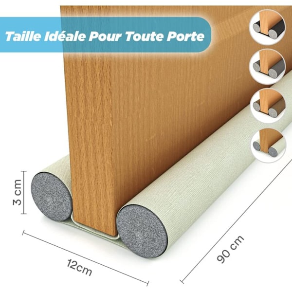 Isolerad Dörrdragstopp - 90 cm Dubbelisolerad Dörrbotten Justerbar Väderskydd Dörrisolering för Under Dörr Invändig och Utvändig