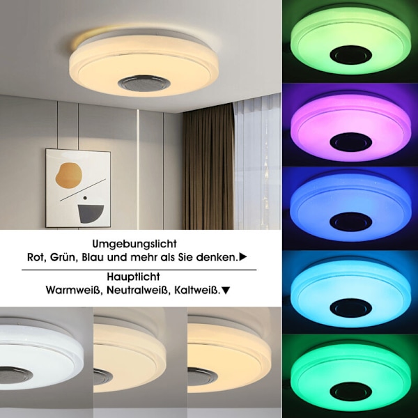 LED Taklampa, Taklampa med Bluetooth-högtalare, 38W Flush Mount Taklampa LED Musik Taklampa RGB Färgbyte med App och Fjärrkontroll