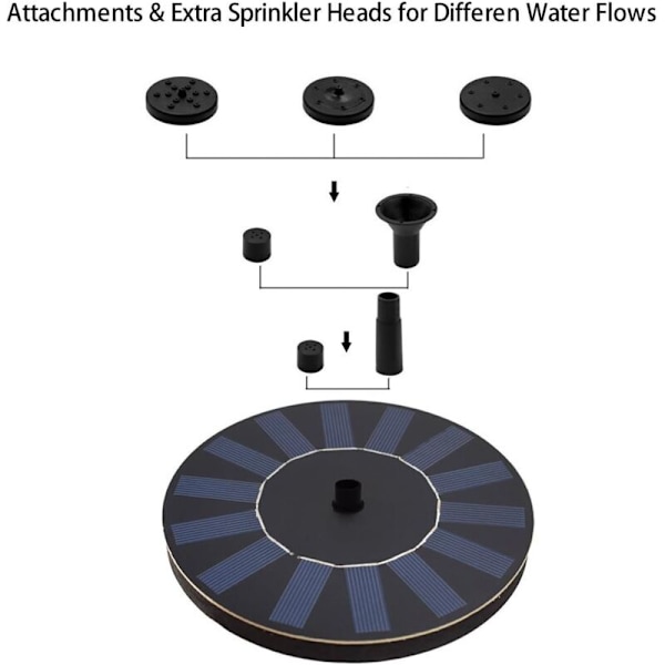 Solcellsfontän, Flytande Pump med 4 Spraymunstycken för Olika Vattenflöden, Perfekt för Fågelbad, Små Dammar och Akvarier (1.4w) -