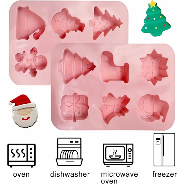 Jul Silikonform, 2 st Jul Silikonform, 6 Håligheter Silikon Julform, Lätt att Rengöra Jul Silikonform, Jul Silikon