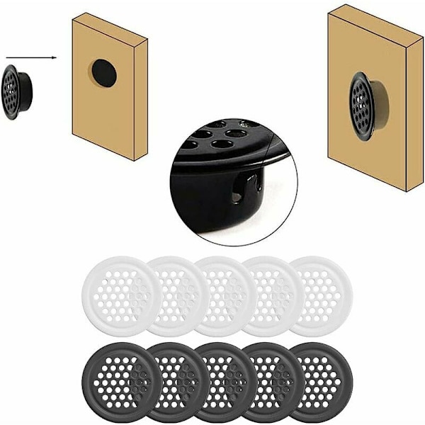12 st Ventilationsgaller i Rostfritt Stål, Runda, Ventilationsgaller i Rostfritt Stål, Nätventilationshål, för Köksluckor Garderober