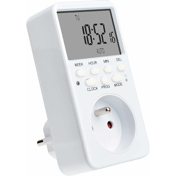 Digital Programmerbar Uttag, Veckovis Elektriskt Uttagstimer med 20 Program, 24H Timeruttag med LCD-Skärm Energibesparing för Hemmet——Adélala