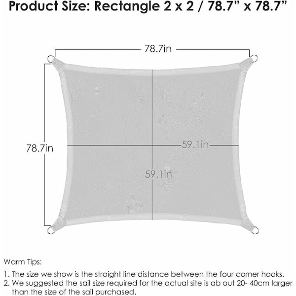 Solsegel Kvadrat Solsegel 2x2m Markis Vattentätt Solskyddstyg Resistent 95% UV-skydd för Trädgård Terrass Utomhus Patio Pool med Gratis