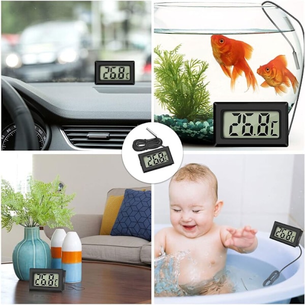 Mini Digital LCD Temperaturtermometer med Temperaturgivare Sensor Testare för Kylskåp Frysar Akvarium (2X Svart 2X Vit)