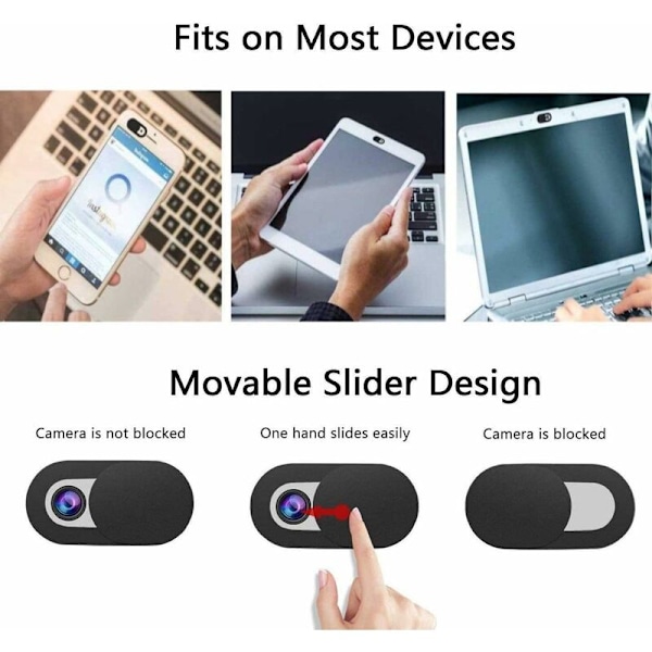 [8-pack Webbkamera Skydd, Glidande Kameraskydd Ultratunt Webbkamera Skydd Kamerans Integritetsskydd - (Svart)