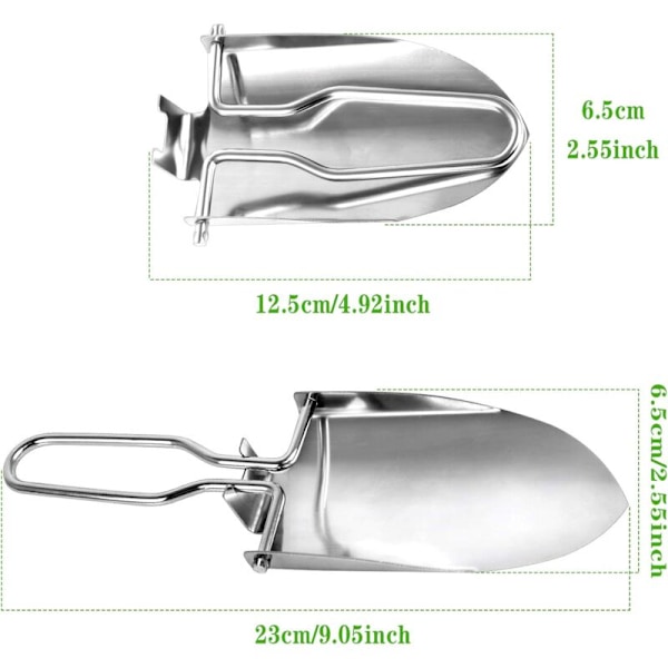 Fällbar Spade, 2 st Trädgårdsredskap, Rostfritt Stål Trädgårdsspade, Trädgårdsplanterare med 2 Bärpåsar, Multifunktionell Fällbar Spade