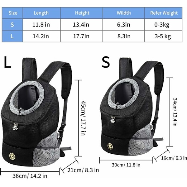 Hundryggsäck, Bärbar och Bekväm Husdjursbärare, Husdjursbärare för Cykling, Vandring, Resor, Shopping (S, Svart)