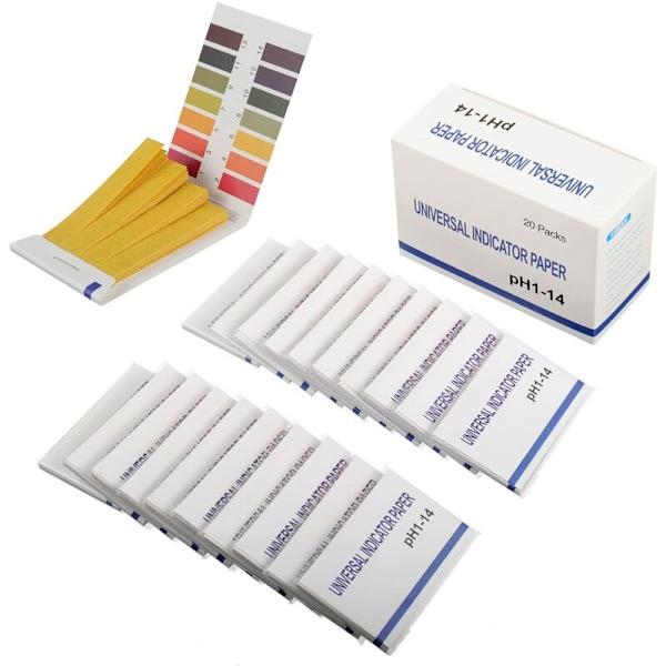 20 Pack 1600 Remsor pH 1-14 Testpapper - Utökat Testpapper Lackmuspapper pH-Test för Saliva, Vatten, Jord, Djurfoder och Diet pH-Övervakning