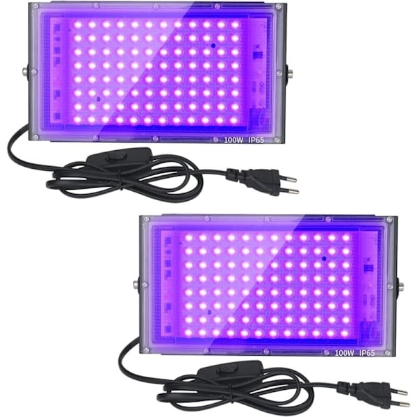 2 st 100W LED UV-Flodljus Svart Ljus IP65 Vattentät, Ultraviolett LED-lampa, Effektljus för Akvarium, Fest, Fluorescerande Färg, Fluorescerande P