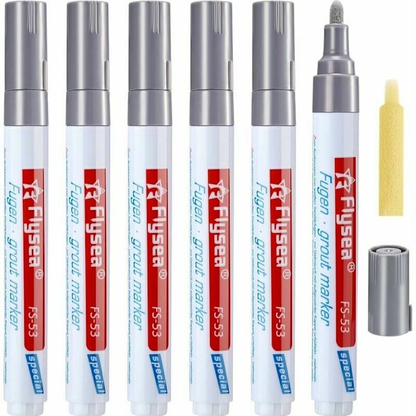 6 st Groutpenna för vägg, Grout Restorer Pen, Reparationsmarkör, Grout Filler Pen för att återställa väggplattor, badrumsgolv (Ljusgrå)