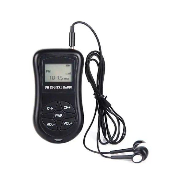 Mini Bärbar FM-radio, Stereo LCD Digital Display Inställd Fick Walkman Transistor Konferensmottagare med Hörlurar, Liten Fickradio Drivs av