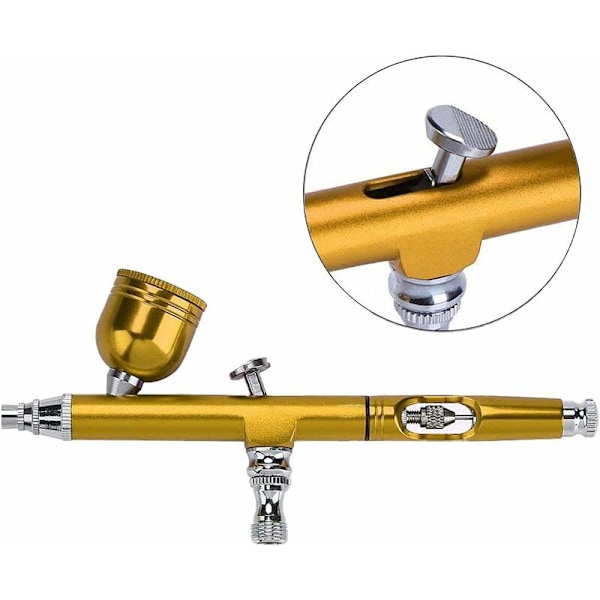 Dubbelverkande Gravity-matad Spraypistol med 0,3 mm Munstycke för Dekoration av Kakor, Manikyr och Naglar med Skiftnyckel och Sugrör (Guld)