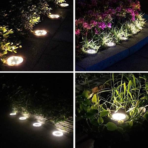 4-pack 12 LED Solbelysning för Utomhus, Solcellslampa för Trädgård, Gräsmatta, Uppfart, Varmvit, IP65 Vattentät