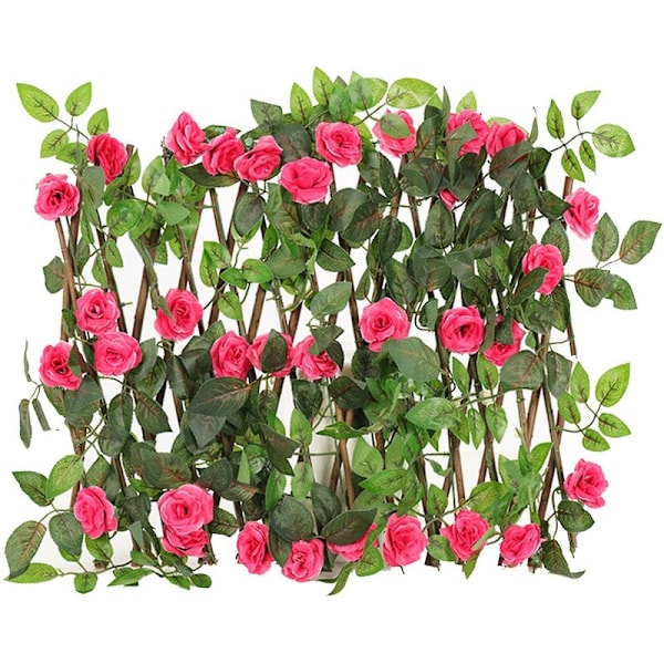 Trädgårdsträllis för balkong, utdragbar, trä, med konstgjorda rosenblad, mångfunktionell, röd