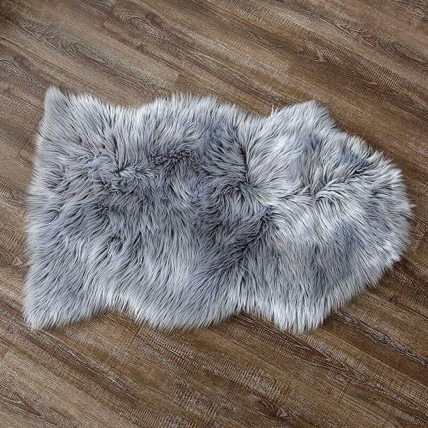 Syntetiskt fårskinn, 50 x 80 cm Konstgjort fårskinn Imitationspälsmatta Lammskinnsmatta Fluffig Mjuk Långhårig Dekorativ Stolsdyna Soffa Matta (Grå, 50 x