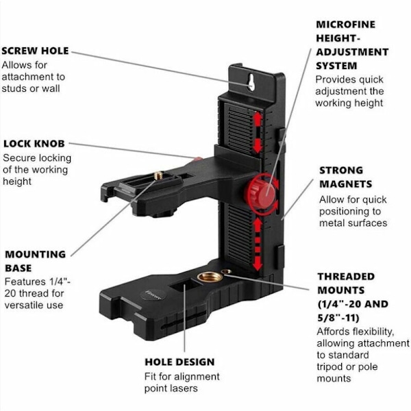 Multifunktionell Universal Magnetisk Väggfäste för Lasernivå, 1/4' gänga