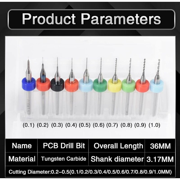 10 st Mini PCB Borrbitar 0,1-1,0 mm, Karbid Spiralfräs Karbid Mikroborrbitar Rotationsverktyg Smycken