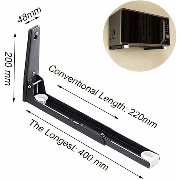 2-delad Mikrovågsugnshållare i Rostfritt Stål, Mikrovågsugnshållare med Utökbar Arm, Väggmonterad Mikrovågsugnshylla, för Kök