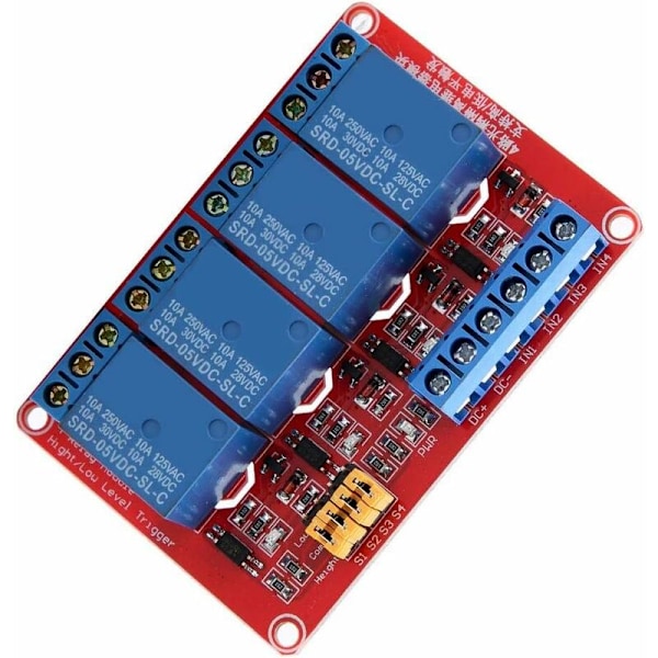 4-kanals 5V/12V/24V Relämodul, Hög- och Låg-utlösande Optokopplare Relämodulbräda för Arduino (5V)