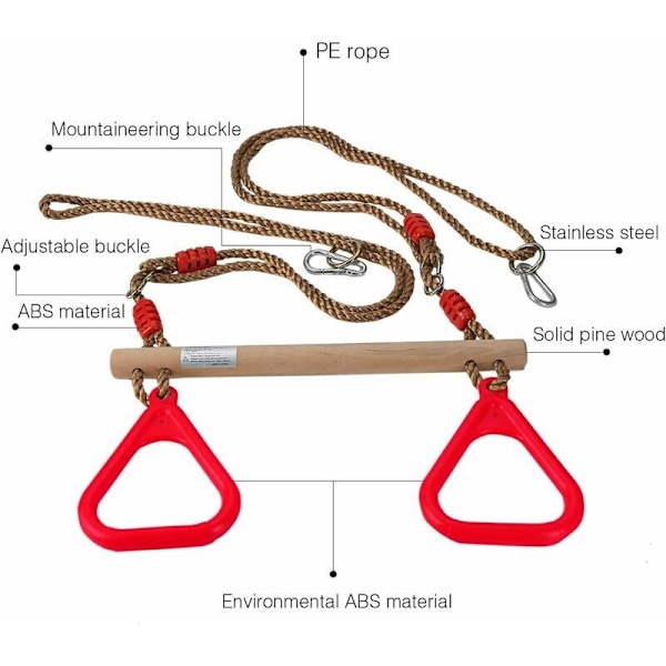 Trapetsgunga i trä med gymnastikringar Lekplatsset för barn inomhus utomhus trädgård-