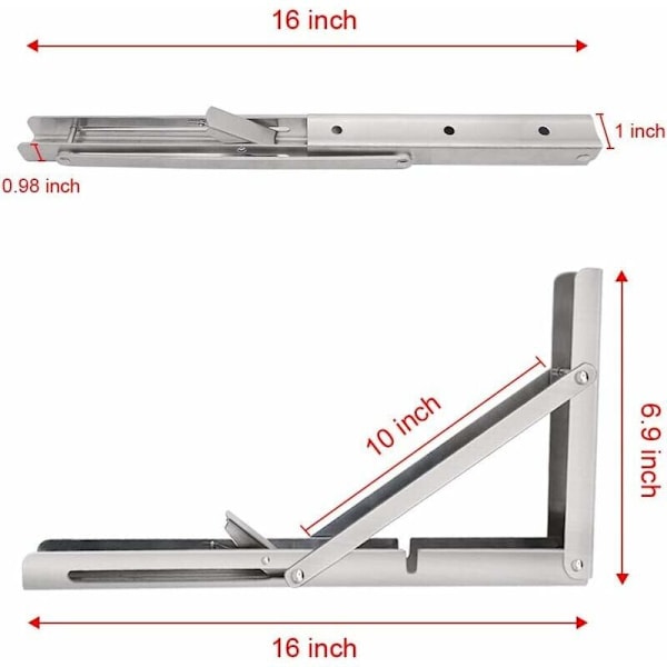 Fällbara fästen 400 mm, 2-pack, kraftiga fällbara fästen 400 mm, kapacitet 186 kg, fällbara hyllfästen i rostfritt stål för garage, kök, sovrum