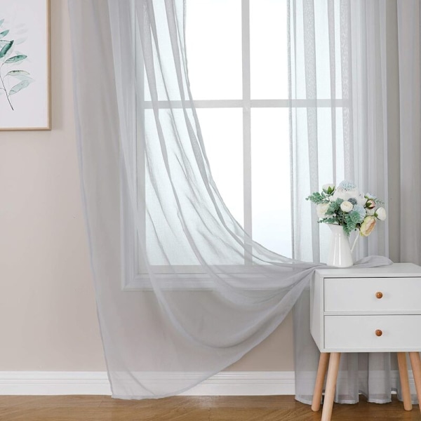 Slöja Voile Gardiner med Mjuka Öglor för Sovrum och Vardagsrum 140x225cm Grå