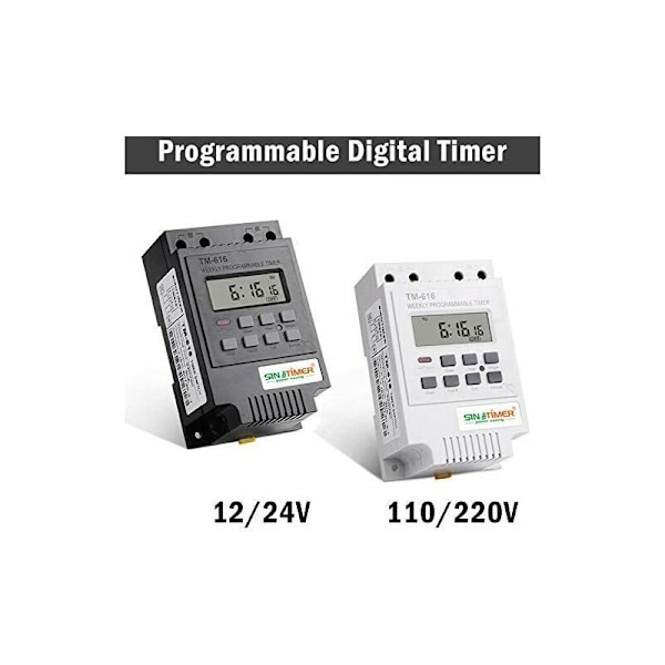 1x TM616 Timerreläbrytare, 12V Timer Elektrisk Veckovis Digital Timerbrytare med LCD Digital Display - Vit