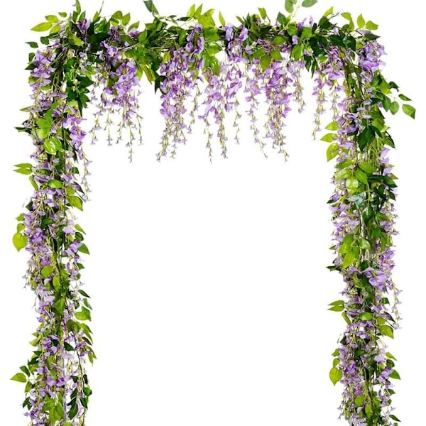 Konstgjord Wisteria Blomstergirlang, 5 st Totalt 10 meter Konstgjord Wisteria Vinranka Silkeblomma Hängande för Hemträdgård Fest Bröllop Båge Blomsterdekoration (Ljus