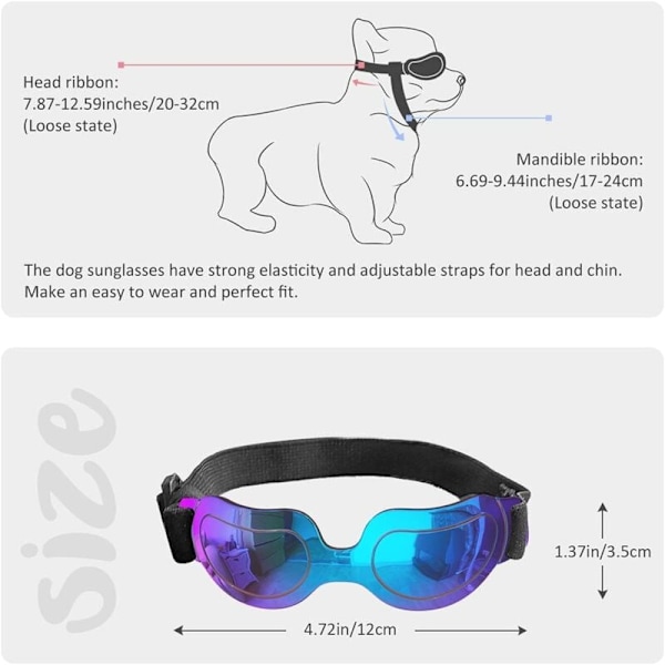 Hundens Solglasögon Små Hundglasögon Doggles Små Hundglasögon UV-skydd Vindtät Vattentät Justerbar Band (Blå)