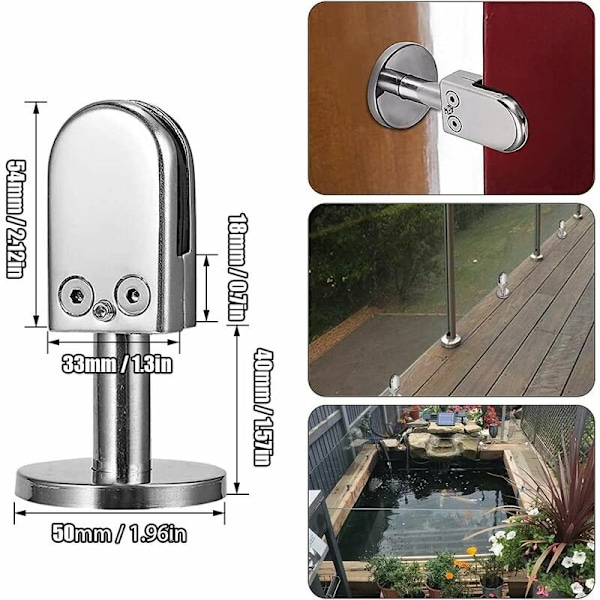 2 st 5-8 mm Glasklämmor, 304 Rostfritt Stål Glasklämmor för Skärm, Poolstaket