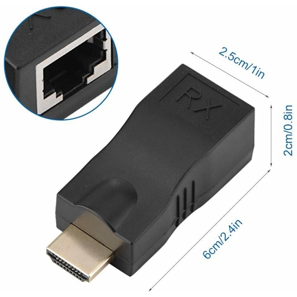 QiMeiTech RJ45 till HDMI 1.4 nätverksförlängningskabel, 30m över LAN Ethernet 5e/6 Cat. RJ45 HDMI Cat 3D 4K-konverterare Stöd för PS3 HDTV HDPC STB