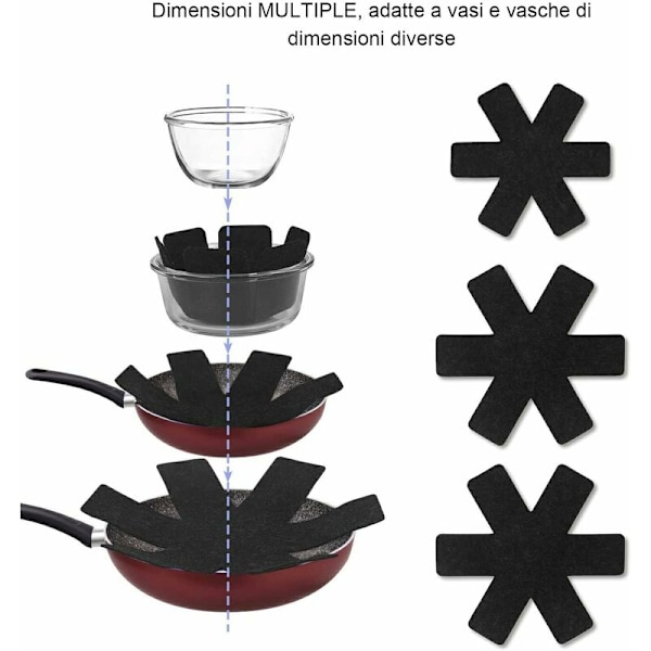 Uppsättning med gryt- och pann-skydd, 2 olika storlekar, för att separera och skydda dina köksytor (Svart, 9 st)