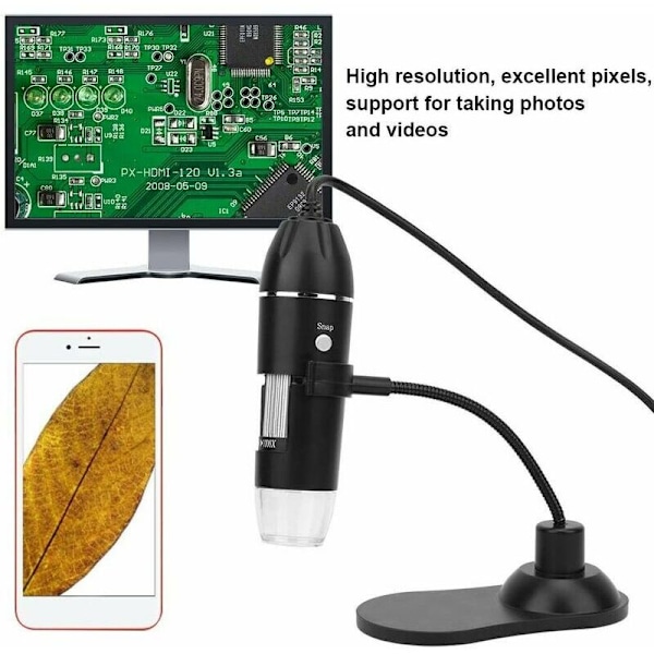 USB-digitalmikroskop med förstoringsglas, USB-digitalt LED-elektronmikroskop med stativ 50X-1000X - USB-mikroskop verkstadsverktyg