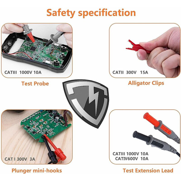 Multimeterprober, Mjuk Silikon Testuppsättning för Elektriker, Testledningar med Alligatorklämmor och Nålspets