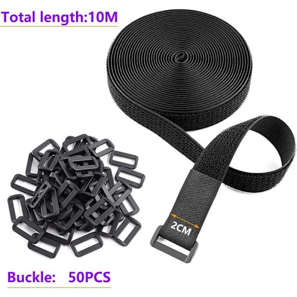 10M Velcroband med 50 spännen, Återförslutningsbara kabelband, Friklippbart, Velcro-kabelband, Velcro-remsor för hem, kontor och trädgård (2 cm bred) LIT